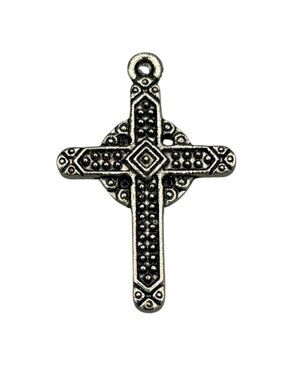 Silver Tone Textured Cross Pendant Marcasite Look Charm